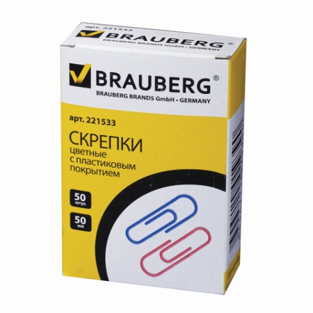 Скрепки большие 50 мм, цветные, 50 шт., в картонной коробке, BRAUBERG, 221533 221533 - купить в интернет-магазине «Буратино»