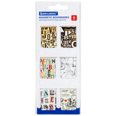 Закладки для книг МАГНИТНЫЕ, "LETTERS", набор 6 шт., 35x25 мм, BRAUBERG, 113166 113166 - купить в интернет-магазине «Буратино»
