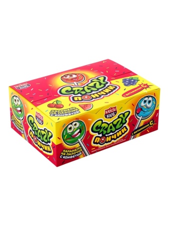 Карамель на палочке с конфетой "Crazy Пончик" ассорти 10гр 10984605 - купить в интернет-магазине «Буратино»