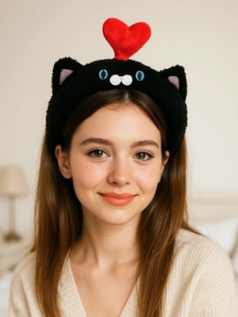 25-084 Плюшевый ободок GIRLY "Кошачья любовь", черный - купить в интернет-магазине «Буратино»