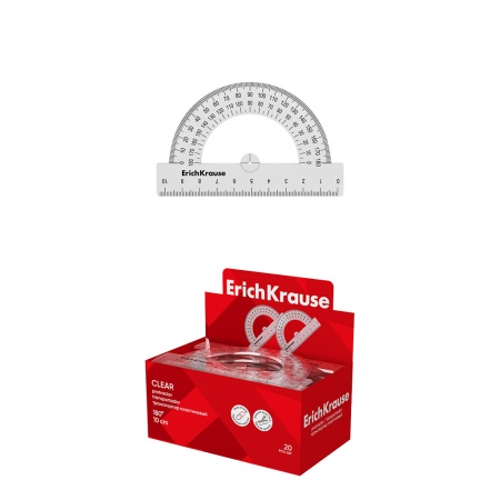 Транспортир пластиковый ErichKrause Clear, 180°/10см, прозрачный - купить в интернет-магазине «Буратино»