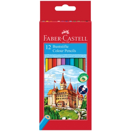 Карандаши цветные Faber-Castell "Замок", 12цв., шестигр., заточ., картон, европодвес 120112 - купить в интернет-магазине «Буратино»