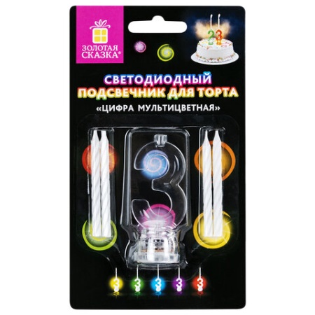 Цифра-подсвечник "3" светодиодная, ЗОЛОТАЯ СКАЗКА, в наборе 4 свечи 6 см, 1 батарейка, 591426 591426 - купить в интернет-магазине «Буратино»