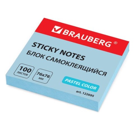 Блок самоклеящийся (стикеры) BRAUBERG, ПАСТЕЛЬНЫЙ, 76х76 мм, 100 листов, голубой, 122695 122695 - купить в интернет-магазине «Буратино»