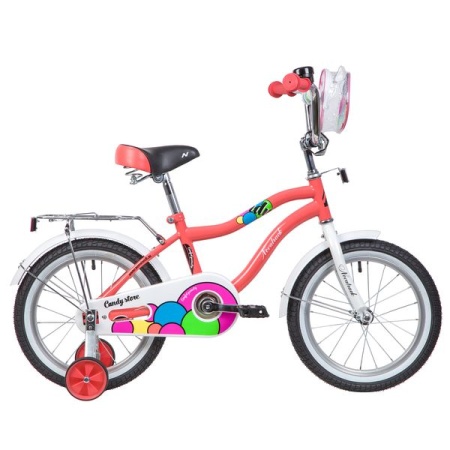 Велосипед NOVATRACK 16", CANDY, коралловый, полная защита цепи, тормоз нож., сумочка на руль, крылья - купить в интернет-магазине «Буратино»