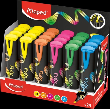 FLUO PEP'S FLEX Текстовыделитель, гибкий наконечник, пишущий узел 1-5мм, цв. ассорти, в дисплее - купить в интернет-магазине «Буратино»