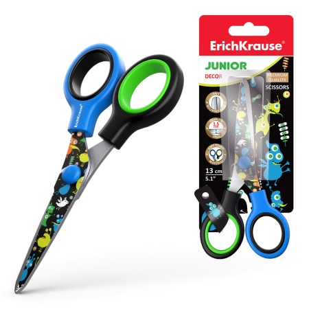 Ножницы ErichKrauseR Junior Decor Funny Monsters с принтом на лезвиях, 13см (в блистере по 1 шт.) 53 - купить в интернет-магазине «Буратино»