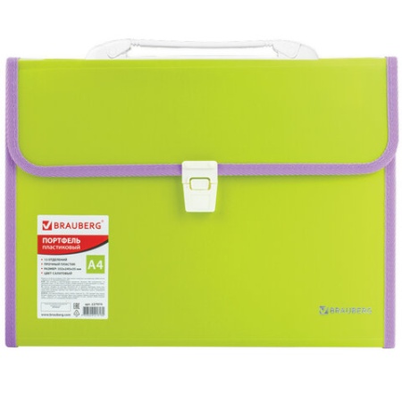 Папка-портфель пластиковая BRAUBERG "JOY", А4 (330х245х35 мм), 13 отделений, с окантовкой, салатовая - купить в интернет-магазине «Буратино»