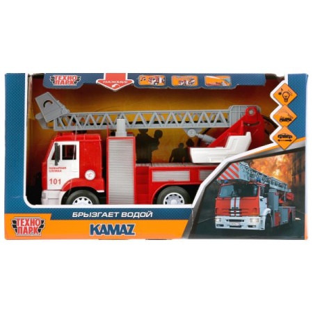 Машина пластик свет-звук KAMAZ камаз ПОЖАРНАЯ 26см, инерц, двери, кор. Технопарк в кор.18шт KAM-26PL - купить в интернет-магазине «Буратино»