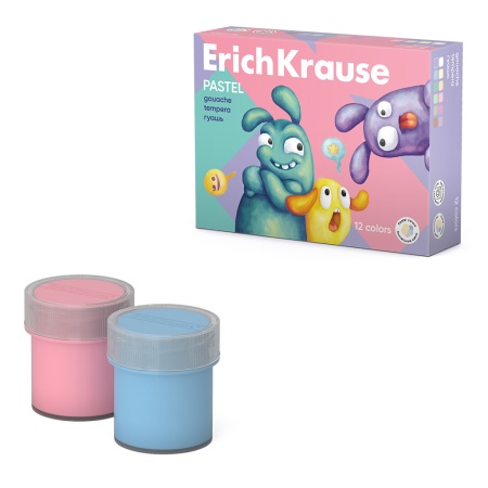 Гуашь ErichKrause Jolly Friends Pastel 12 цветов по 20 мл - купить в интернет-магазине «Буратино»