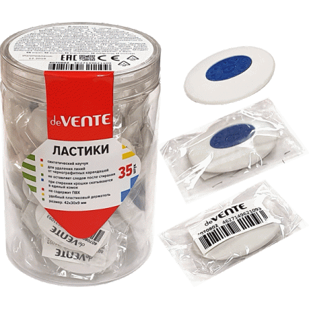 Ластик "deVENTE. Core" синтетический каучук, овальный белый - купить в интернет-магазине «Буратино»