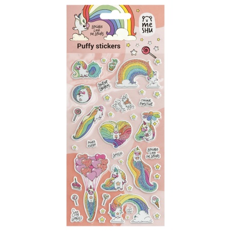 Наклейки объемные MESHU "Rainbow unicorn", 10*23см, с блестками, пакет европодвес - купить в интернет-магазине «Буратино»