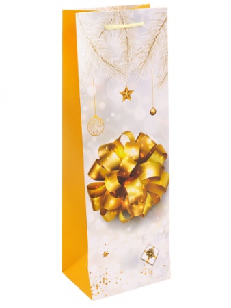 Dream cards Пакет подарочный с мат.лам. и глиттером 12х35х9см (Bottle) Золотой бант, 210 г ПКП-2591 - купить в интернет-магазине «Буратино»
