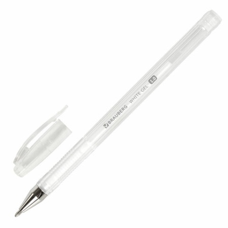 Ручка гелевая BRAUBERG "White Pastel", БЕЛАЯ, корпус прозрачный, узел 1 мм, линия письма 0,5 мм, 143 - купить в интернет-магазине «Буратино»