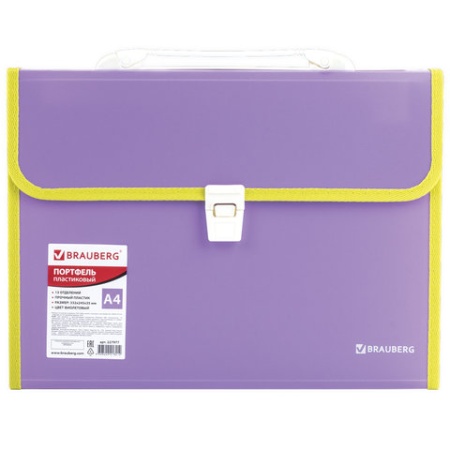 Папка-портфель пластиковая BRAUBERG "JOY", А4 (330х245х35 мм), 13 отделений, с окантовкой, фиолетова - купить в интернет-магазине «Буратино»