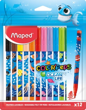 845701 COLOR'PEPS OCEAN LIFE Фломастеры 12 шт декорированные с забл пишущим 845701 - купить в интернет-магазине «Буратино»