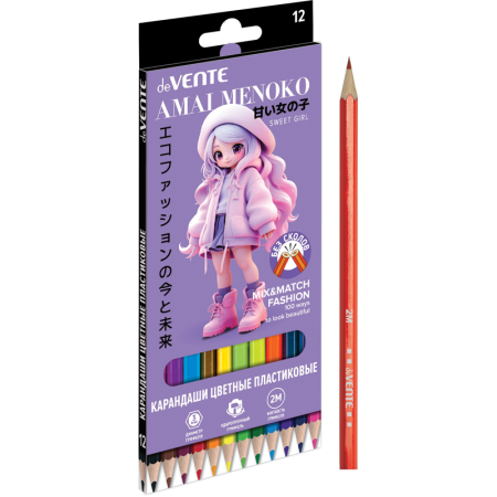 Карандаши цветные пластиковые "deVENTE. Amai Menoko" 12 цветов - купить в интернет-магазине «Буратино»
