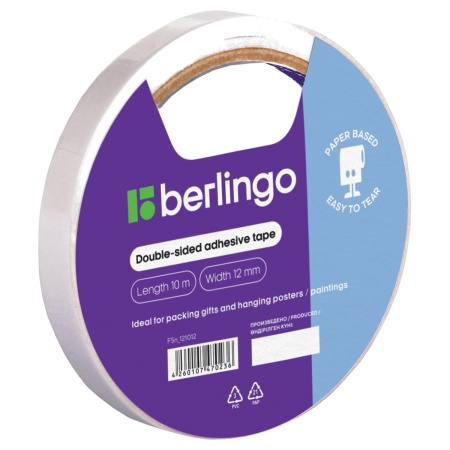 Клейкая лента двусторонняя Berlingo, 12мм*10м, на бумажной основе - купить в интернет-магазине «Буратино»