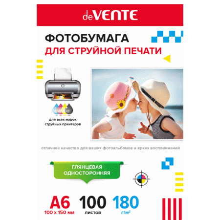 Фотобумага для струйной печати "deVENTE" A6 (10x15 см) 100 л, 180 г/м, глянцевая односторонняя - купить в интернет-магазине «Буратино»