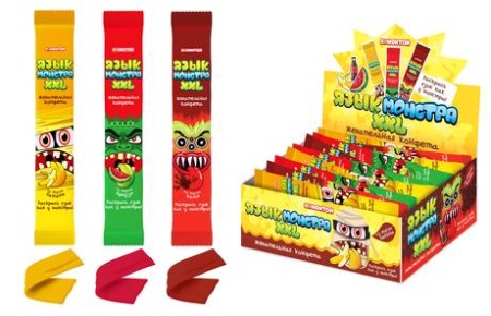 ЯЗЫК МОНСТРА XXL жевательная конфета (арбуз, кола, банан), блок 75 шт. (20г х 75 х 9) - купить в интернет-магазине «Буратино»