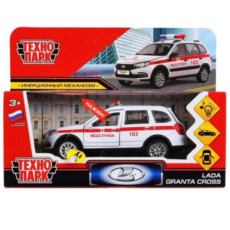 Машина металл свет-звук LADA GRANTA CROSS СКОРАЯ 12 см, двер,баг, инер, кор. Технопарк в кор.2*36шт - купить в интернет-магазине «Буратино»