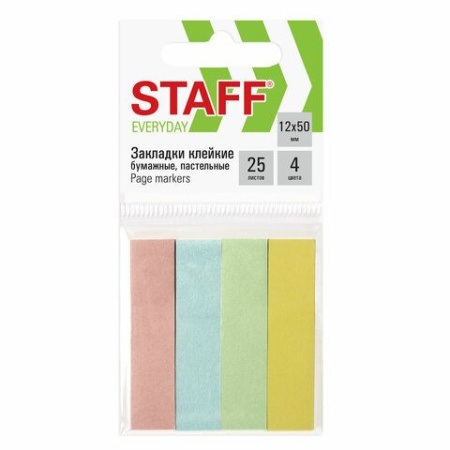 Закладки клейкие пастельные STAFF бумажные, 50х12 мм, 100 штук - купить в интернет-магазине «Буратино»