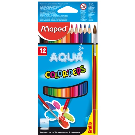 836011 COLOR'PEPS Карандаши цв. акварельные, 12 шт в кор., кисточка вкл. (10216100/230419/0009782/34 - купить в интернет-магазине «Буратино»