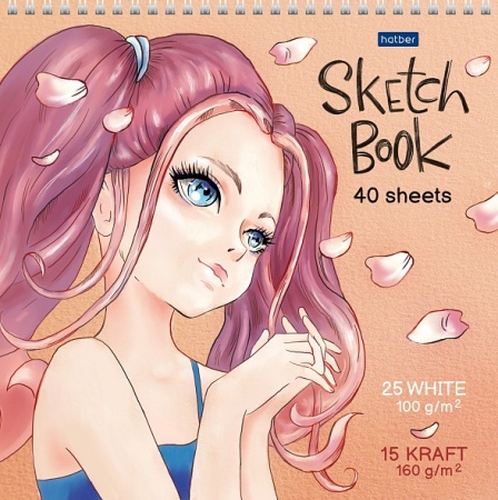 `Premium` Блокнот SketchBook 40л (15л. крафтг +25л бел) 240х240мм  на греб.-Девочка-Мечта- 40Б4Aгр_2 - купить в интернет-магазине «Буратино»