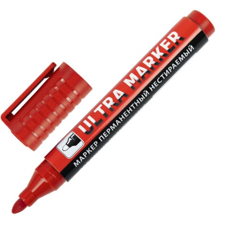 Маркер перманентный ULTRA MARKER, КРАСНЫЙ, 3,5 мм, с клипом, BRAUBERG, 152205 152205 - купить в интернет-магазине «Буратино»