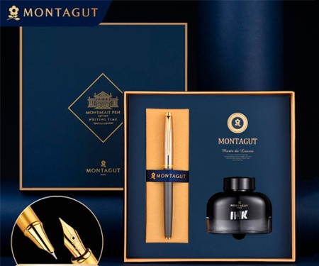 Ручка в футляре  TJ-4 Montagut 0.5мм перьевая, Серебро/серая, метал корп, поршн+чернила M307 (1/ 325 - купить в интернет-магазине «Буратино»