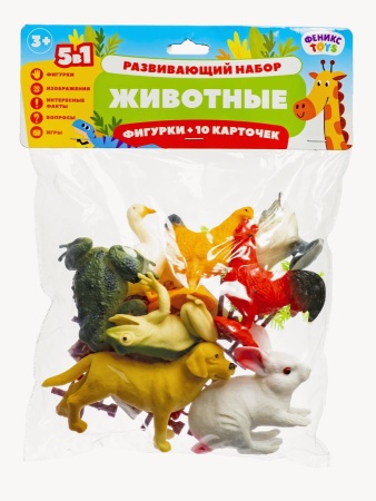 Игровой набор животных: 15 предм., 10 карточек, для детей старше 3-х лет (пластик, к 1001876 - купить в интернет-магазине «Буратино»