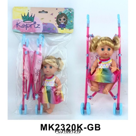 Пупс Miss Kapriz MK2320K-GB с коляской в пак. FCJ1061310 - купить в интернет-магазине «Буратино»