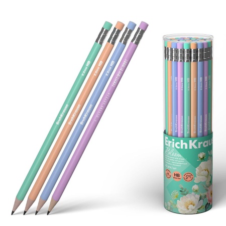 Чернографитный карандаш ErichKrause Pastel Bloom, трехгранный , с ластиком, HB - купить в интернет-магазине «Буратино»