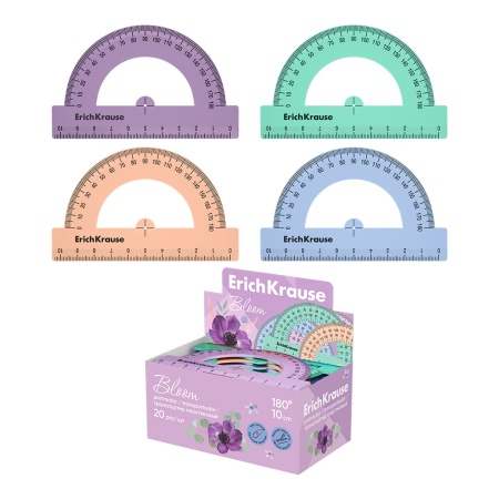 Транспортир пластиковый ErichKrause Pastel Bloom, 180°/10см, ассорти - купить в интернет-магазине «Буратино»