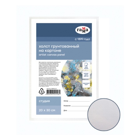 Холст на картоне Гамма "Студия", 20*30см, 100% хлопок, 280г/м2, мелкое зерно 280818_02 - купить в интернет-магазине «Буратино»