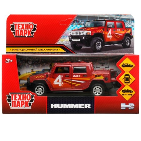 Машина металл HUMMER H2 PICKUP СПОРТ 12 см, двер, багаж, инер, красный, кор. Технопарк в кор.2*36шт - купить в интернет-магазине «Буратино»