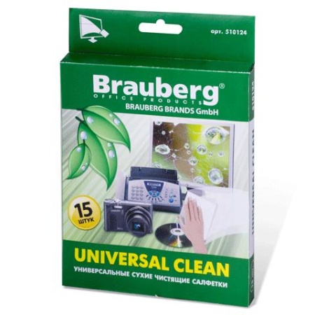 Чистящие салфетки BRAUBERG "Universal Clean" 15шт. сухие безворсовые 510124 510124 - купить в интернет-магазине «Буратино»