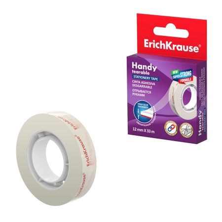 Клейкая лента ErichKrause Handy tearable, повышенной прозрачности, легко оторвать руками, 12ммх33м ( - купить в интернет-магазине «Буратино»