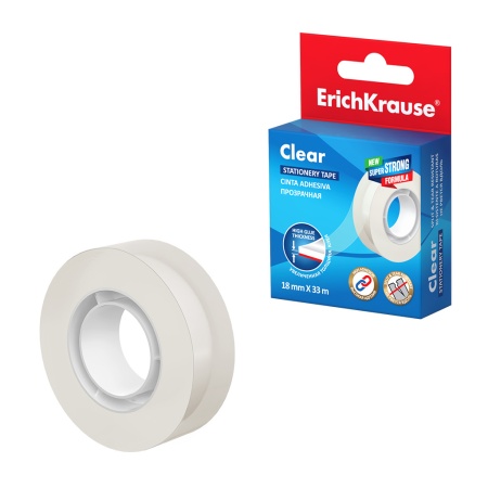 Клейкая лента ErichKrause Clear, прозрачная, 18ммх33м (в коробке по 1 шт.) 58722 - купить в интернет-магазине «Буратино»