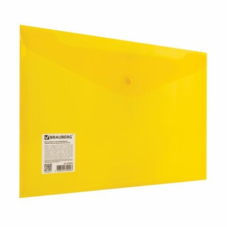 Папка-конверт с кнопкой BRAUBERG А4 до 100 л. прозрачная желтая СВЕРХПРОЧНАЯ 0,18 мм, 270472 270472 - купить в интернет-магазине «Буратино»