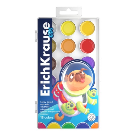 Краски акварельные ErichKrause Kids Space Animals медовые с УФ защитой яркости 18 цветов (в пластико - купить в интернет-магазине «Буратино»