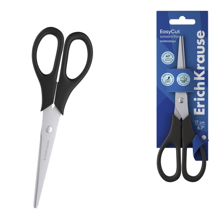 Ножницы ErichKrause EasyCut, 17см, черный - купить в интернет-магазине «Буратино»