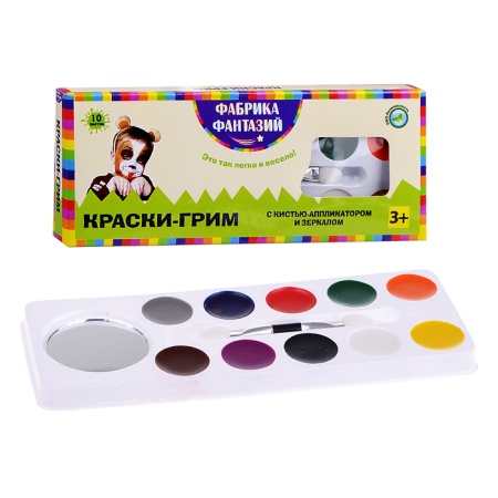 Краски-грим с кистью-аппликатором и зеркалм, 10цв. 41264 - купить в интернет-магазине «Буратино»