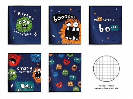 Тетрадь 48 л. кл. скреп. Schoolformat CRAZY MONSTERS А5 мел. карт. мат.лам., выб.лак офс. ТОК48-КМ - купить в интернет-магазине «Буратино»
