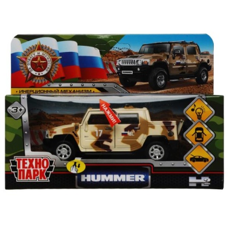 Машина металл свет-звук HUMMER H2 PICКUP КАМУФЛЯЖ 12 см, двери, багажн, кор. Технопарк в кор.2*36шт - купить в интернет-магазине «Буратино»