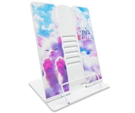 Подставка для книг DJ-7773 "Котик" металлическая, 26х21см, белая с рисунком, в ПВХ пакете (1/12/48) - купить в интернет-магазине «Буратино»