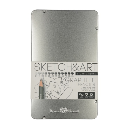 НАБОР КАРАНДАШЕЙ ЧЕРНОГРАФИТОВЫХ "SKETCH&ART" 2H-9B,12 ШТ. МЕТАЛЛИЧЕСКАЯ КОРОБКА С ЛОЖЕМЕНТОМ - купить в интернет-магазине «Буратино»
