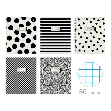 ТЕТРАДЬ 80Л. А5+ ГР. "BLACK&WHITE " 5 ВИДОВ 7-80-1349 - купить в интернет-магазине «Буратино»