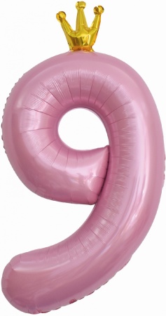FA 40"  Цифра "9" с короной Розовый / Pink (в упаковке) / 1 шт / Китай 131199 - купить в интернет-магазине «Буратино»