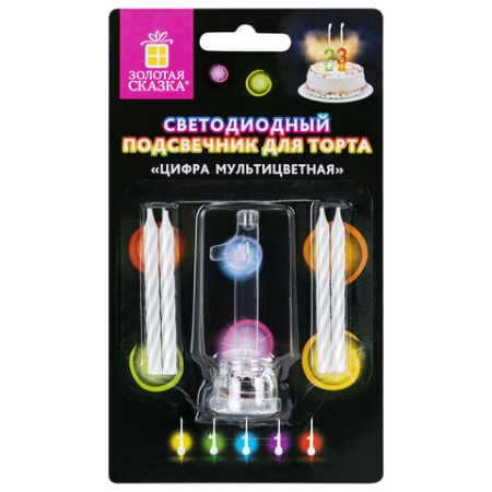 Цифра-подсвечник "1" светодиодная, ЗОЛОТАЯ СКАЗКА, в наборе 4 свечи 6 см, 1 батарейка, 591424 591424 - купить в интернет-магазине «Буратино»